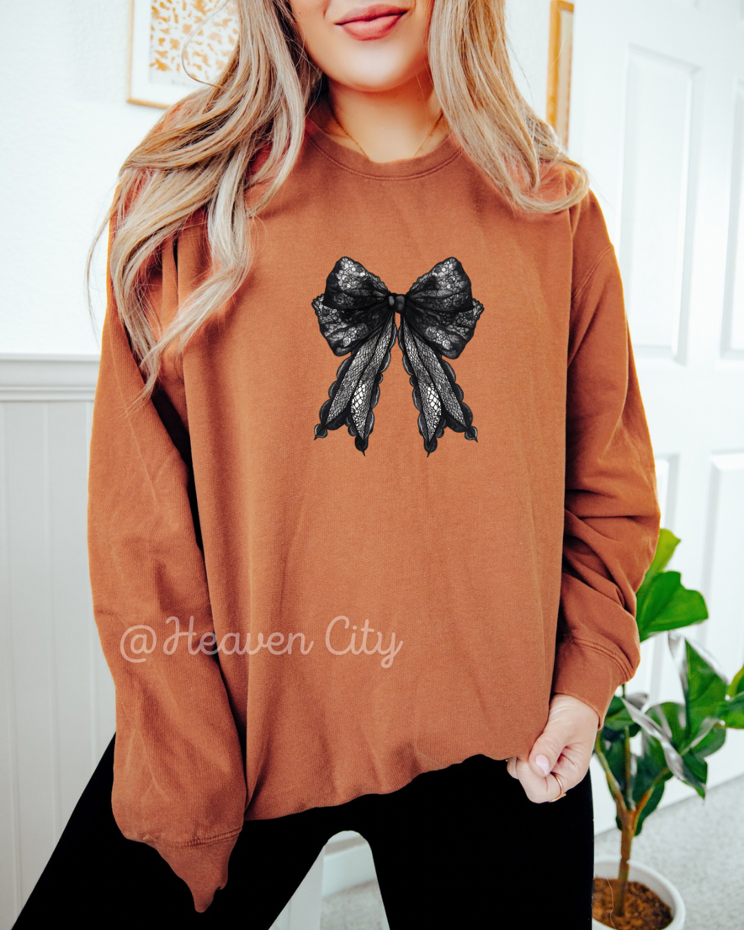 Black Lace Bow Crewneck