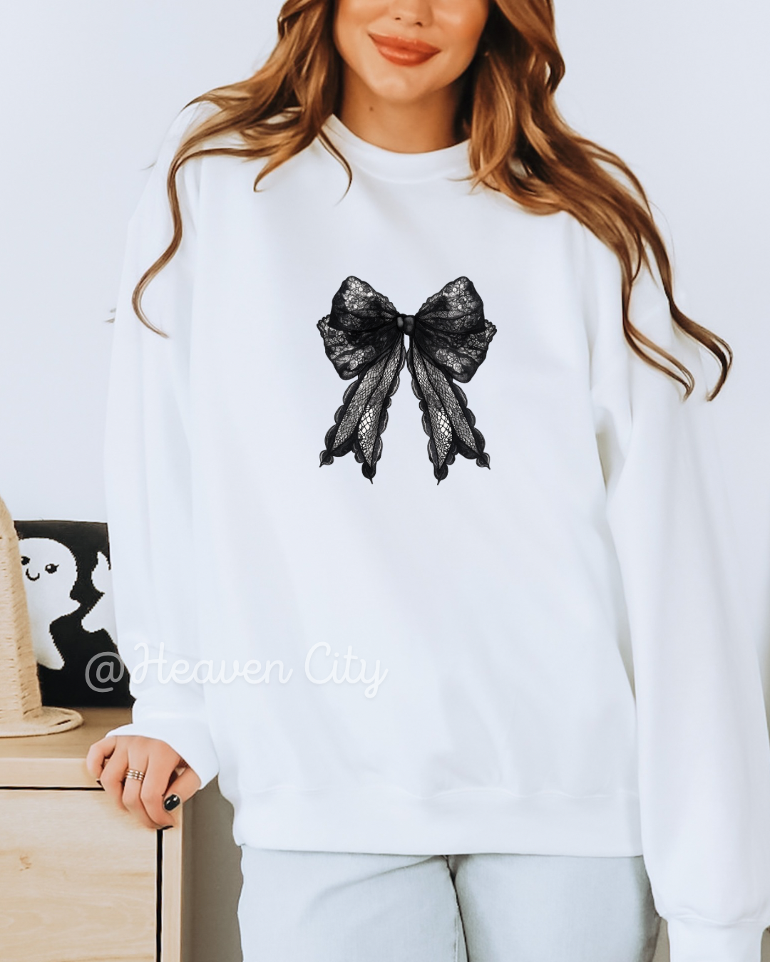 Black Lace Bow Crewneck
