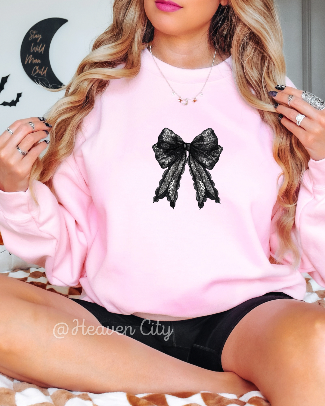 Black Lace Bow Crewneck