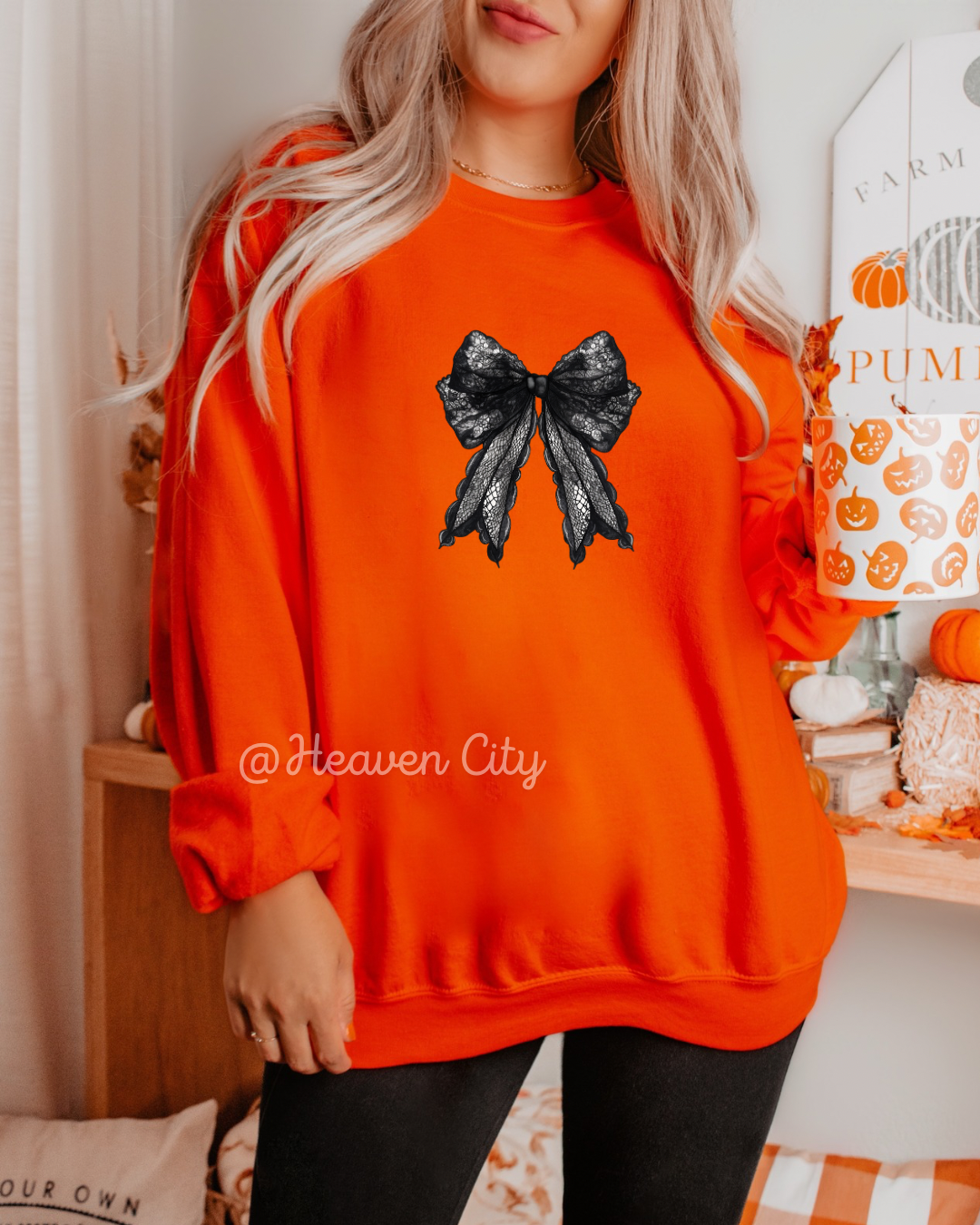 Black Lace Bow Crewneck