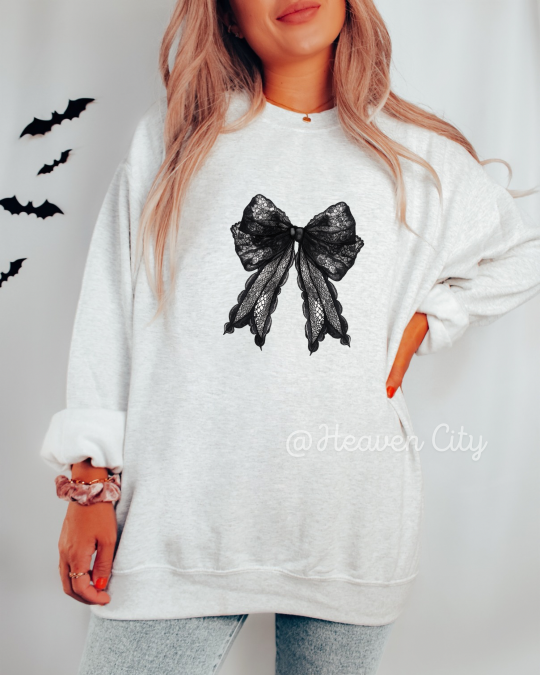 Black Lace Bow Crewneck