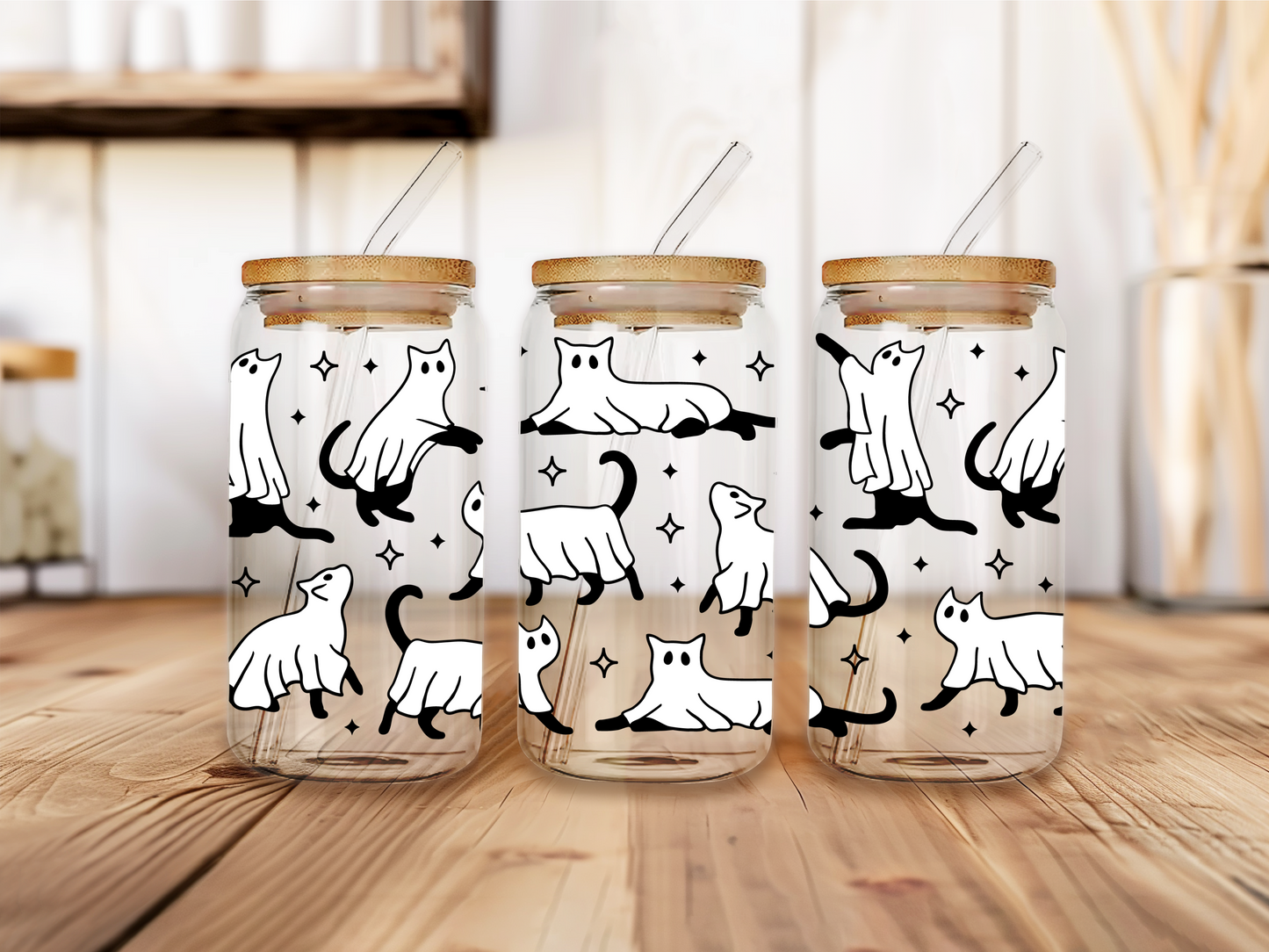 Ghost Cats Glass Cup