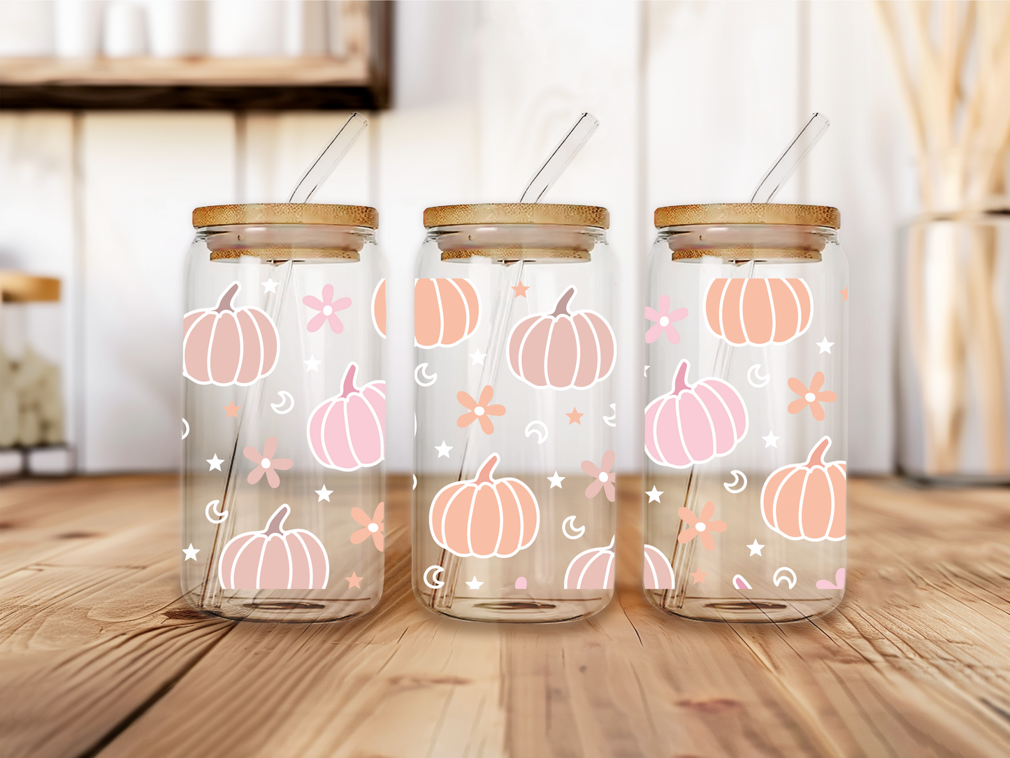 Pastel Pumpkins Glass Cup
