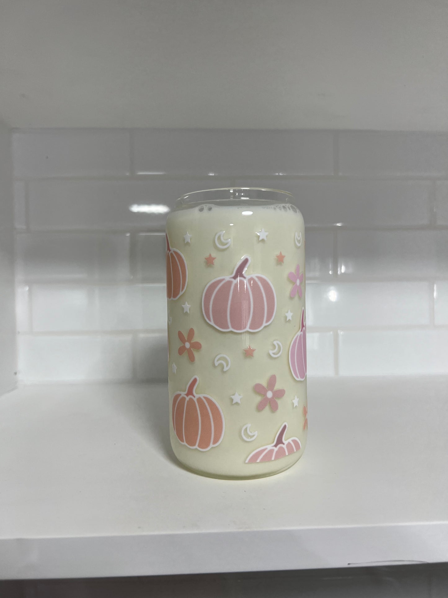 Pastel Pumpkins Glass Cup