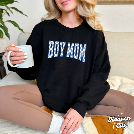 Checkered Boy Mom Sweatshirt