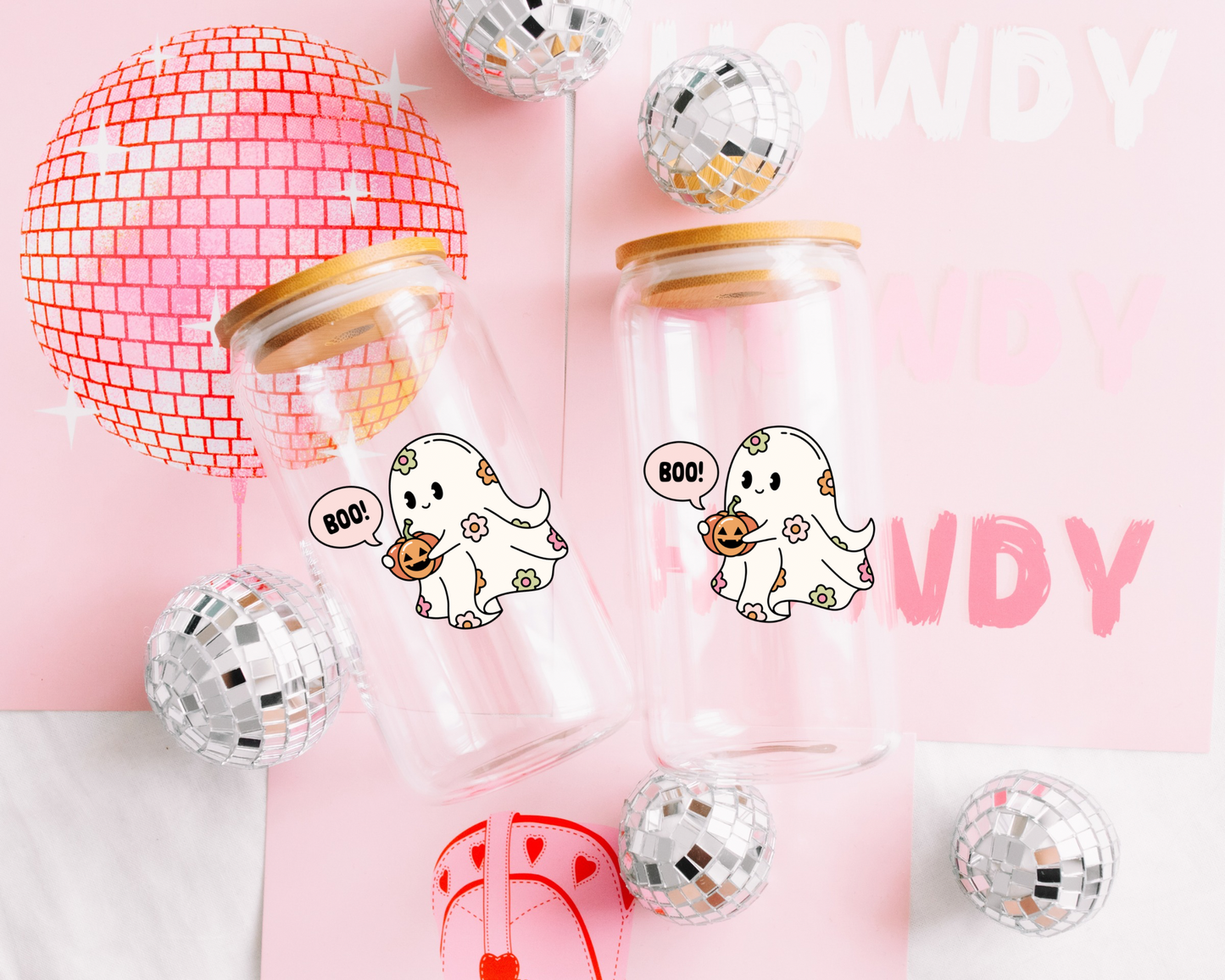Boo Floral Ghost Glass Cup