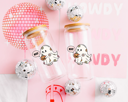 Boo Floral Ghost Glass Cup
