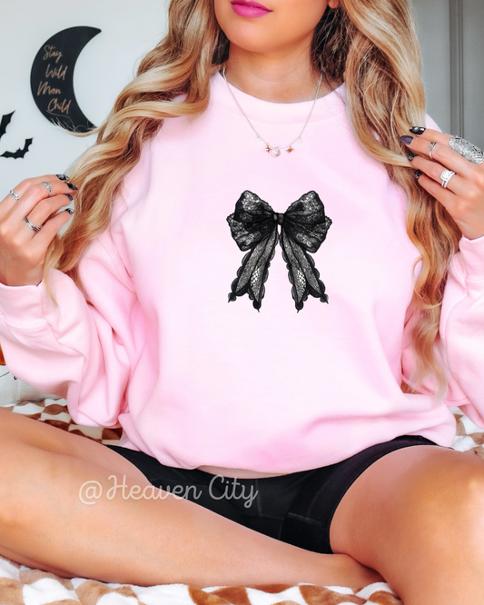 Black Lace Bow Crewneck