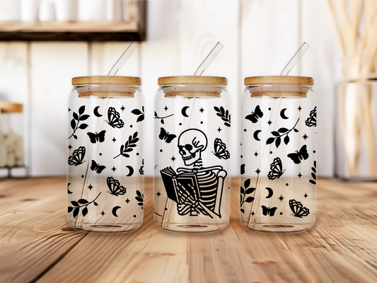 Reading Skeleton Glass Cup